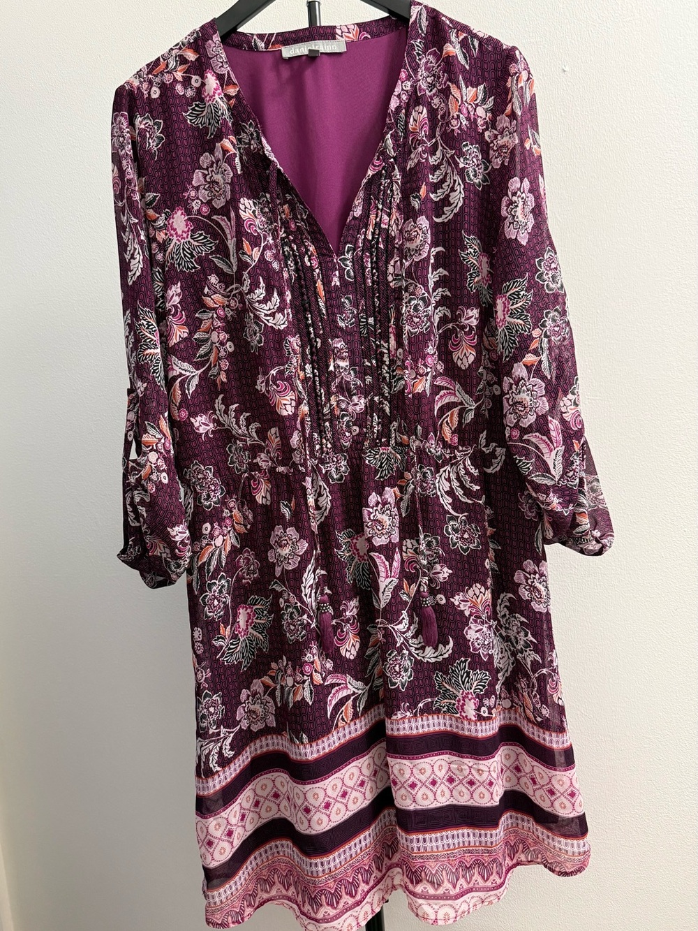 {Petite} Deep Purple Floral Dressy Boho Short Dress